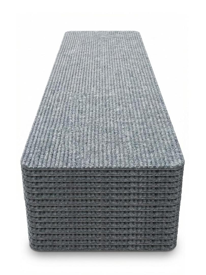8x30 Light Grey Carpet Stair Treads Pack of 15 with Stickers for Easy Peeling - Self-Adhesive Peel and Stick Carpet for Stairs - Works with Most Subfloor Types - Light Gray Stair Treads