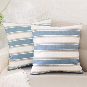 Stripe mini Pillow Case Soft Faux Linen Square Decorative Throw Cushion Cover Pillowcase with Hidden Zipper for Sofa Nursery Car 2 Piece 12" x 12 " (Navy-white)