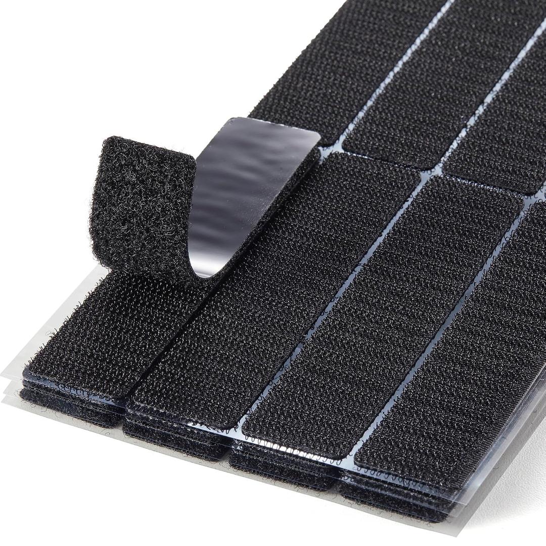 (1x4 Inch, 16 Sets) Strips with Adhesive for Fabric, No Sew Stick On for Fabric, Sticky Back for Clothes, Curtains - Heavy Duty Double Sided Hook and Loop Hem Tape Fasteners, No Sewing No Iron, Black