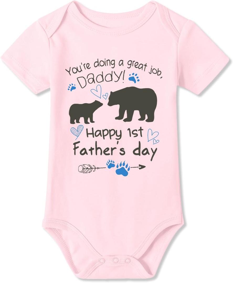 BesserBay Baby First Mothers Day 100% Cotton Onesie Fathers Day Outfit Newborn Short Sleeve Bodysuit 0-24 Months (Pink)