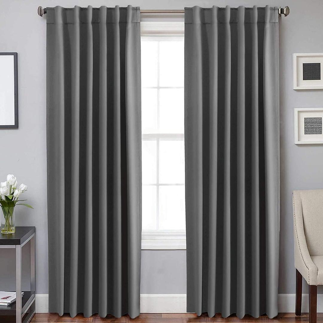 H.VERSAILTEX Blackout Curtains Thermal Insulated Window Treatment Panels Room Darkening Blackout Drapes for Living Room Back Tab/Rod Pocket Bedroom Draperies, 52 x 96 Inch, Bluish Gray, 2 Panels