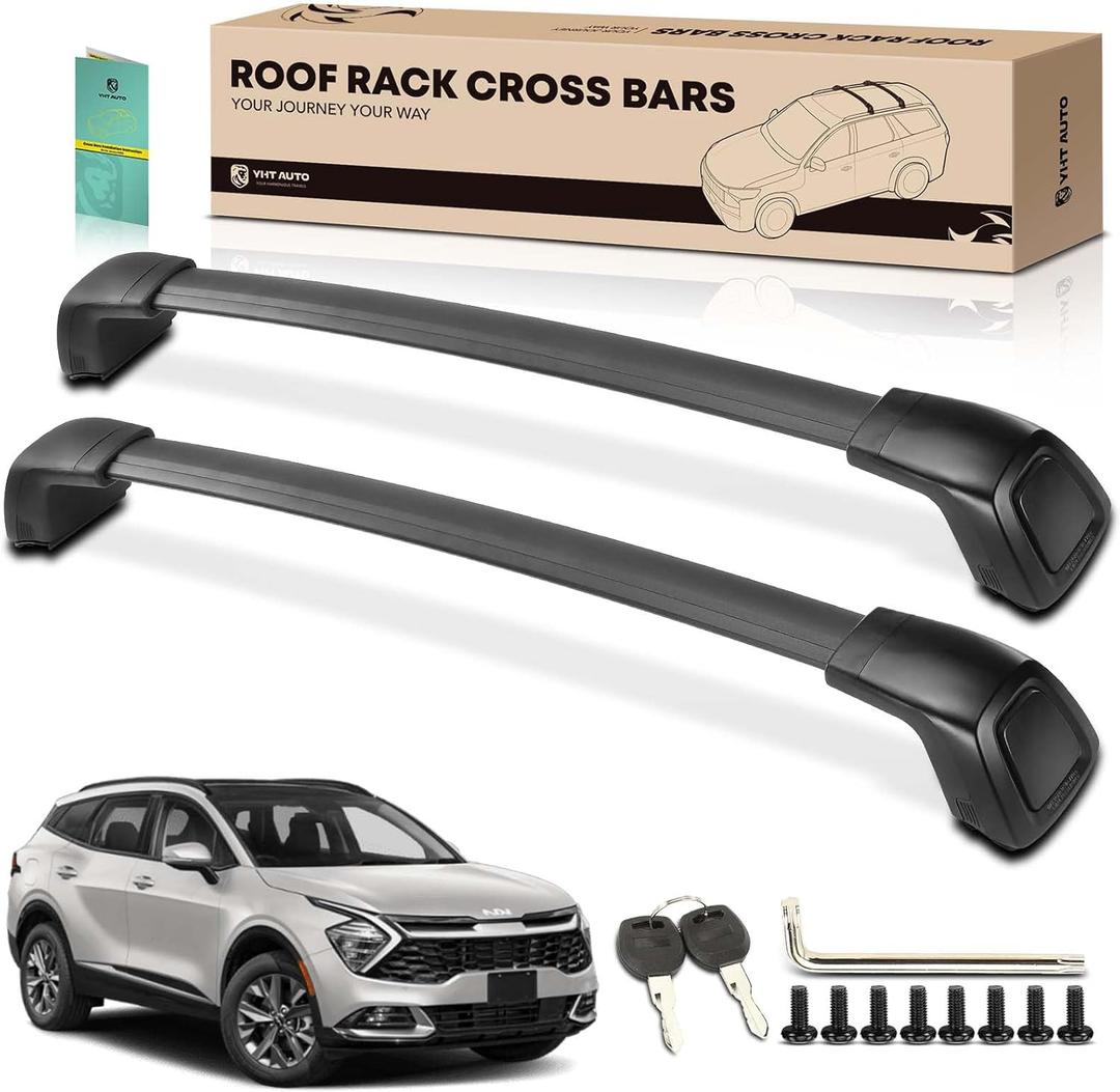 YHTAUTO Car Roof Rack Cross Bar Compatible with Kia Sportage 2023 2024 w/Flush Rails, 165 Lbs Aluminum Alloy Cargo Bar for Rooftop Tent Kayak Bike Luggage Snowboard Ski Board Canoe