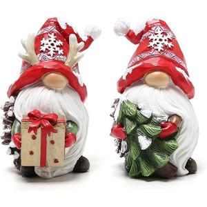 Hodao Christmas Gnomes Decor Resin Figurines with Red Hats and Snowflake Design, Cute Collectible Holiday Statue for Table Decor, Happy Xmas Gift to Celebrate Festive Home Centerpiece Decoration