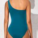Yonique Women One Piece One Shoulder Swimsuit Mesh Bathing Suit Tummy Control Swimwear (L)