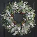 Winter Wreaths for Door Outside, Soomeir Large Size Winter White Wreath with Berries, Pinecones and Snowflakes, for Home Wall Window Porch Indoor Outdoor