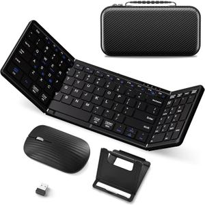Portable Foldable Keyboard and Mouse Combo,Dual Mode Bluetooth2+2.4G Wireless,Rechargeable Silent Full-Layout Travel Kit for iPad,Tablet,Laptop,Home & Office Black
