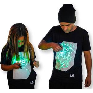 Illuminated Apparel Original Interactive Glow in The Dark T-Shirt - Fun for Birthday Parties & Festivals (X-Large, Black/Green Glow)