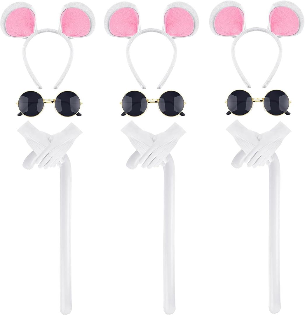 Honic 12 Pcs Mouse Costume Set Include Mouse Ears Headbands Gloves Glasses and Canes for Men Women Party Dress Up Honic 12 Pcs Mouse Costume Set Include Mouse Ears Headbands Gloves Glasses and Canes for Men Women Party Dress Up