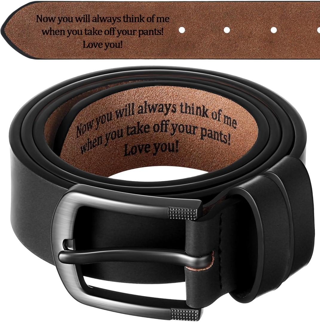 Mens Belt Gift Husband Personalized Belts for Men Engraved Leather Gift for Him Birthday Anniversary Wedding (36(waist34-35), Black)