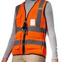 A-SAFETY High Vis Safety Vest for Women - Reflective Strips, Multi-Pockets, Zipper Closure (Medium)