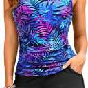 Tankini Swimsuits with Shorts - Two Piece Swimsuits Tummy Control Bathing Suits with Pockets (L)