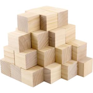 KINJOEK 60 PCS 2 Inch Square Unfinished Wood Blocks, Blank Wooden Block, Natural Solid Cube for Building, Painting, Craft