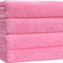 POLYTE Microfiber Quick Dry Lint Free Bath Towel, 57 x 30 in, Pack of 4 (Pink)