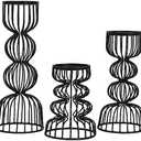 Lainon Candle Holders for Pillar Candles (Black, Set of 3) - Hand Crafted Black Metal Candle Holder Set - Metal Candle Holders Pillar for Table Centerpiece - Modern Candle Stand - 6", 9", 12"