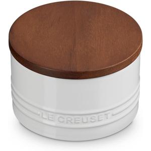 Le Creuset Signature Salt Cellar and Storage Canister with Wood Lid, 16 oz., White