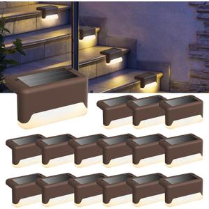 Solar Lights Outdoor Waterproof - 16Pack Motion Sensor Outdoor Lights - Solar String Lights for Outside - Outdoor Solar Lights for Yard,Garden Stair,Deck,Front Step,Front Porch and Patio, Warm White