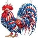 Bowetile Independence Day 5D Diamond Art Hanging Kits for Adults, 4th of July Chicken Diamond Painting Window Pendant Kits, Special Shape Gem Art Suncatchers Ornament for Home Garden Wall Decor