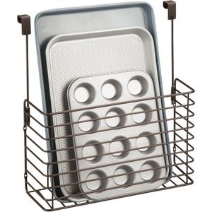 mDesign Over The Cupboard Hanging Storage Basket Metal Bakeware Organiser and Cutting Board Holder Excellent Kitchen Storage Solution Bronze