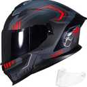 Motorcycle Helmet,Motorcycle Dual Visor Flip up Modular Full Face Helmet JR-815,DOT Approved Motorbike Helmet with 2 Visors for Adults Men Women(Large,Matte Red Evolve)