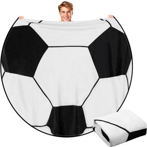 Hahafelt 60" Round Sports Throw Blanket for Teens Adults Soft Flannel Baseball Softball Tennis Soccer Baseketball Volleyball Novelty Blanket for Sports Fan Birthday Senior Night Gift(Soccer)