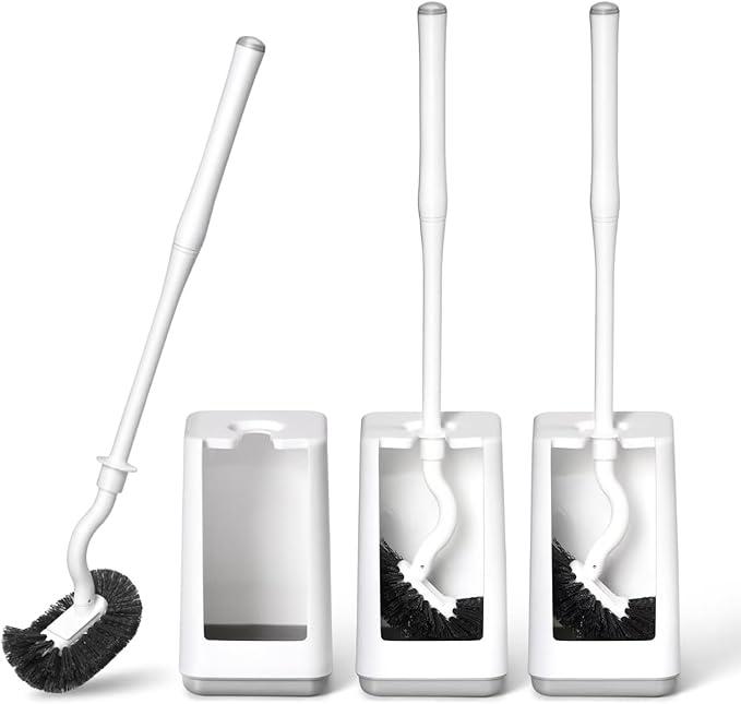 Toilet Bowl Brush and Holder 3 Pack Sturdy Plastic Long Handled Toilet Brushes for Bathroom with Ventilated Base Easy to Assemble for Deep Cleaning (White 3)