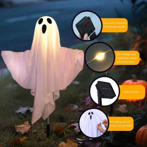 1 Pack Halloween Solar Pathway Lights Ghost Stake Lights, Solar Powered Outdoor Decor for Yard, Lawn, Party & Halloween Decoration