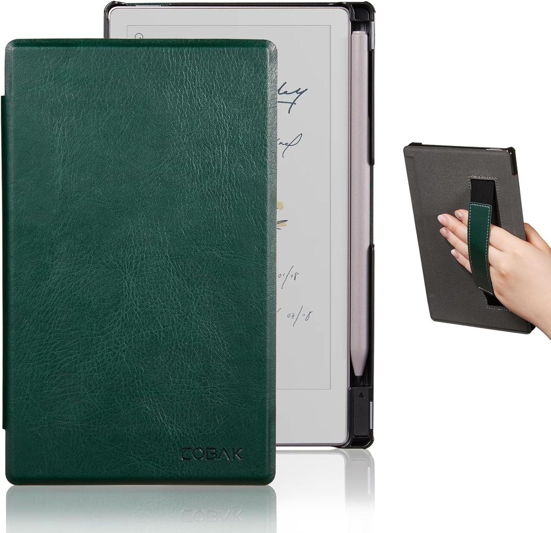 CoBak Case with Hand Strap for Remarkable Paper Pro Move 7.3" 2025 Released - Smart Auto Sleep/Wake Folio Lightweight Protective Cover with Built-in Pen Holder and Nibs Holder (Green)