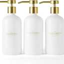 Shampoo and Conditioner Dispenser Set of 3,Refillable 21oz Shampoo Bottles with Non-Slip Protective Silicone Pad,Shower Soap Dispenser with Waterproof Labels for Bathroom (White)