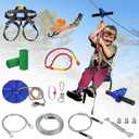CTSC Zipline for Kids and Adult, Zip line Kits for Backyard with Stainless Steel Spring Brake, Cable Tensioning Kit, Safety Harness, 2 Tree Protectors and Full Set of Zip line Accessories, 80 FT