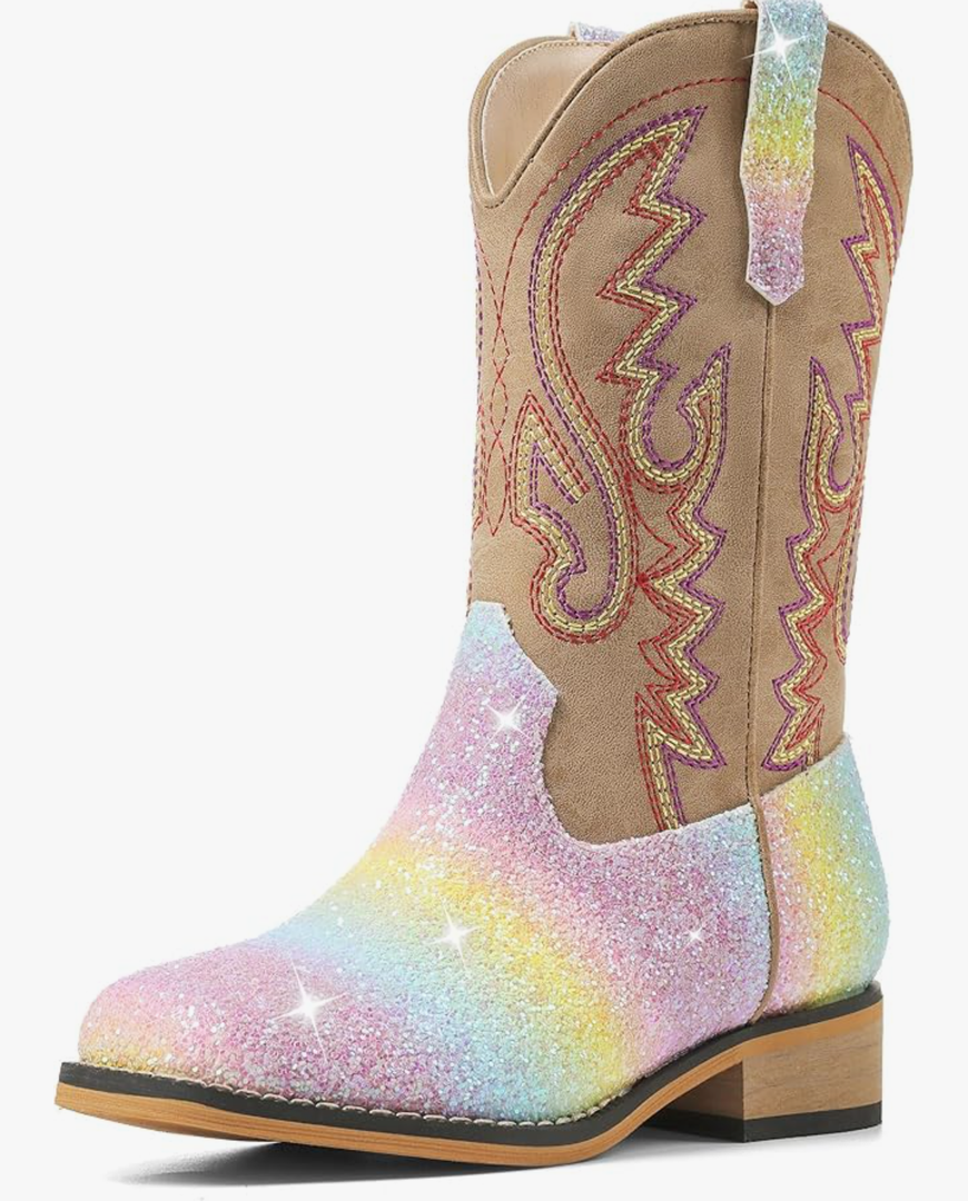 Cowboy Boots Square Toe Kids Boots Embroidered Western Boots Cowgirl Boots For Toddler/Little Kid/Big Kid Size 4