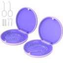 2 Pack Retainer Case, Compatible with Invisalign, Slim Aligner Case with Removal Tool, Aligner Seaters & Brush, Pocket Size Secure Magnetic Closure for Travel - Purple