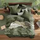 Monbix King Size Comforter Set, Olive Green King Bed Set Reversible, King Size Comforter Set 7 Pieces, Cationic Dyeing Bed in a Bag with Comforter, Sheets, Pillowcases & Shams