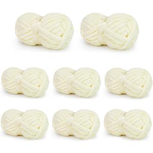 Chunky Yarn for Hand Knitting, Chunky Chenille Blanket Yarn for Crocheting, Bulky Soft Fluffy Chenille for Blanket Project, 8 Pack of 8oz/25yds, Milk White