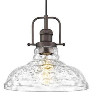 FEMILA Water Ripple Glass Pendant Light, 11" Modern Pendant Lighting for Kitchen Island, Adjustable Hanging Light Fixture, Oil Rubbed Bronze, Farmhouse Island Lights for Kitchen, 4FY09-MP ORB-WG-2