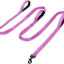 3 Handle Dog Leash, 10FT Triple Handle Dog Leash Heavy Duty with Reflective Stitching, Padded Traffic Handles for Training, Control & Safety- Purple