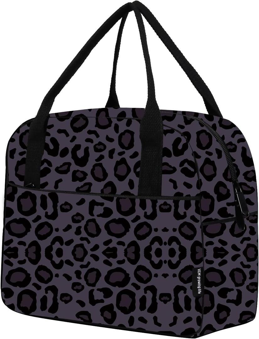 VLM Lunch Bag,Lunch Box for Women Men,Reusable Insulated Lunch Tote,Small Leakproof Cute Lunch Cooler with High Capacity for Work,Picnic,Camping (Leopard-Purple)
