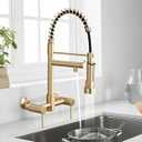 DEMIINUS Wall Mount Kitchen Faucet with Pull Down Sprayer, 8 Inch Center Commercial High Arc Kitchen Sink Faucet, 2 Handle Wall Mount Faucet for Kitchen Sink, Brushed Golden