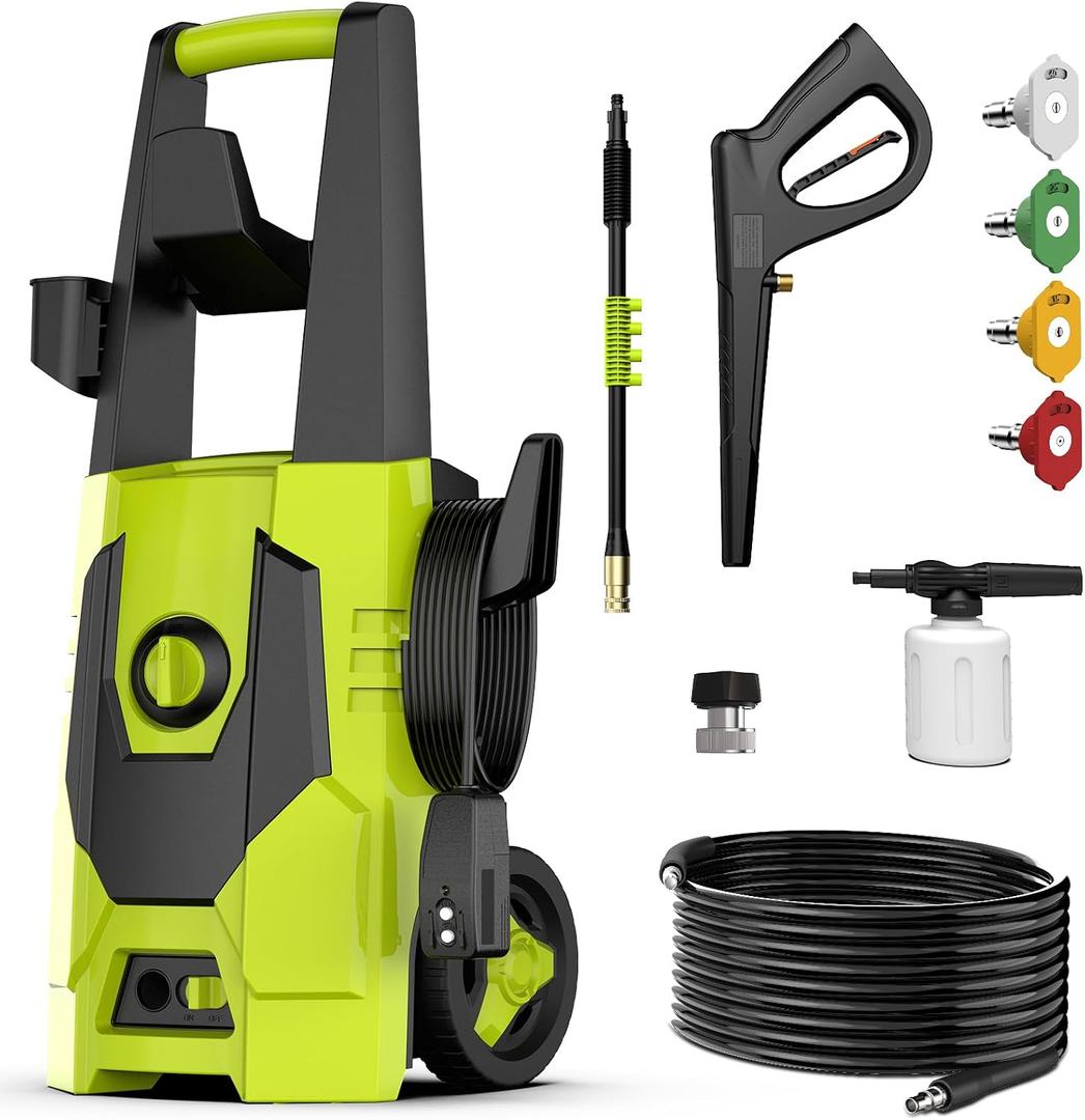 4500PSI PressureWasher PowerWashers 4 Quick Connect Nozzles and Foam Cannon for Cars Driveways Patios Fences