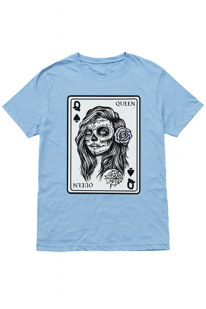King And Queen Skull - 1/2 Card Hearts Flush Couple Matching T-Shirt, XL