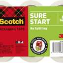 Scotch Sure Start Packing Tape, Clear, Holiday Wrapping Tape with Quiet Unwind and Easy Start, 1.88 in. x 25 yd., 6 Tape Rolls