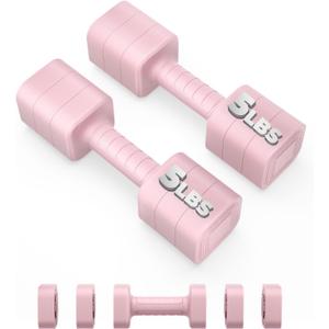 Ragebby Adjustable Dumbbell Set of 2, 10LBS/20LBS/30LBS Adjustable Weight Set, Anti-slip Handle, 3 in 1 Free Weights Dumbbells Set for women at home, 2.2lb, 3.6lb, 5lb, for Home, Office, Gym Exercise Training (PINK)