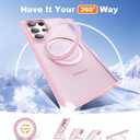 Compatible with Samsung Galaxy S22 & S23 Ultra Case with 360Rotatable Magnetic Ring Stand Compatible with Mag-Safe Military Protection Shockproof Translucent Phone Case,Pink