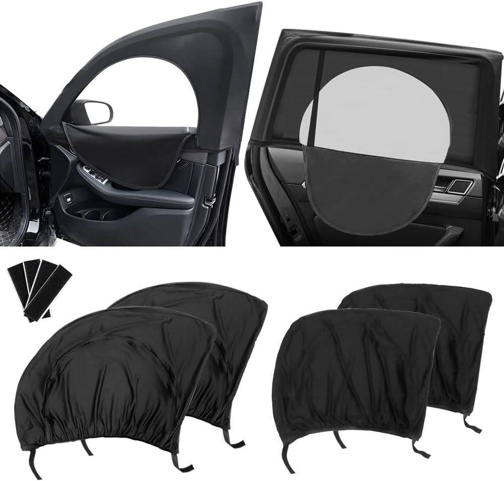DZG 4PCS Car Side Window Sun Shades with Zipper Elastic Breathable Window Mosquito Net Mesh Sunshade UV Protection Privacy for Baby Pet Universal for Most Cars Trucks SUVs (2* front & 2*rear window shades)