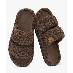 EverFoams Womens Fuzzy Open-toe Slippers Soft Comfy Memory Foam Indoor House Shoes, 9-10