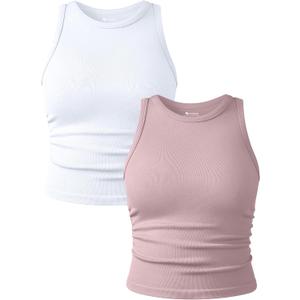 OQQ Women's 2 Piece Tank Tops Crew Neck Sleeveless Basic Stretch Casusal Yoga Crop Camis, Size Medium