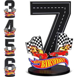 MiniInflat Race Car 7th Birthday Number Sign Centerpiece Race Car Theme 7th Birthday Party Supplies Wooden Table Decoration Photo Props for Boys Seven Years Old