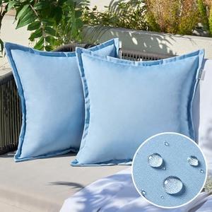Pack of 2 Smoke Blue Outdoor Pillows Waterproof 18x18 Inch Decorative Solid Broadside Square Throw Pillow Covers Outside Pillowcase for Patio Furniture Sunbrella Outdoor Pillows for Balcony Decor