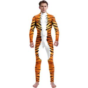 Men's Animal Print Halloween Costume Bodysuit Jumpsuit for Cosplay Party (X-Large, Tiger)