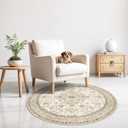 Round Rug 4Ft Washable for Bedroom: 4X4 Area Rugs Circle for Entryway Super Soft Distressed Oriental Rug with Non-Slip Backing Farmhouse Rug Low Pile Thin Stain Resistant Indoor Carpet 4' Round Ivory