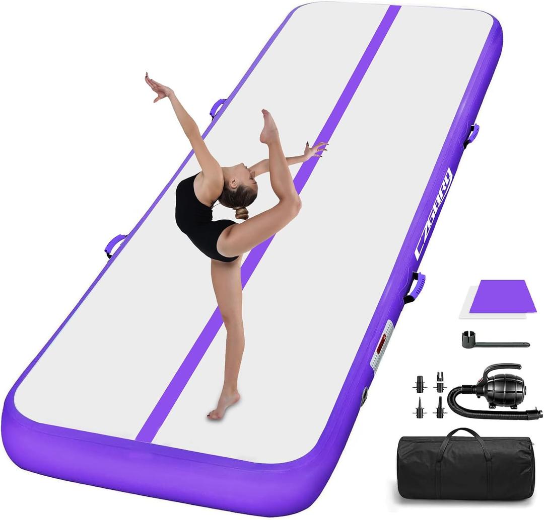 Gymnastics Mats Tumbling Track Mat, Air Mat Tumble Track Inflatable Training Mat 4 inch Thickness With Carry Bag Electric Pump For Home Use, Cheerleading, Yoga, Water Exercise (Purple, 20ftx3.3ftx4inch)